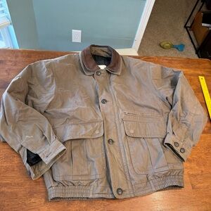 Vintage London Fog Chore Field Jacket XL Brown Canvas leather Collar Large Long